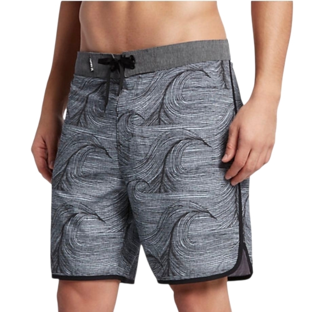 Hurley Phantom Tropical Board Shorts Size 31 Grey Black Surf Swim